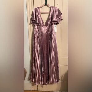 Elegant Mauve Pleated Dress